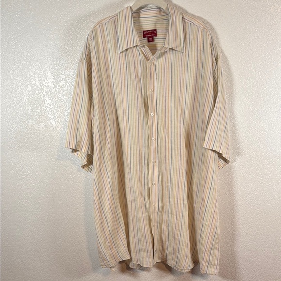 Rochester Linen Multi Color Stripe Button Down Shirt Size 3XLT Summer - Picture 1 of 7